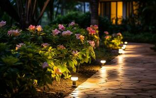 Garden path lighting at night