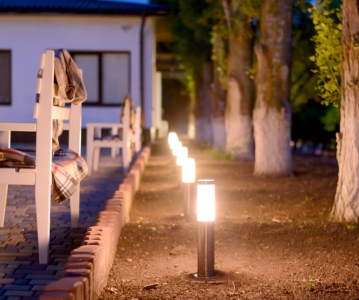 Pathway bollard lights at night